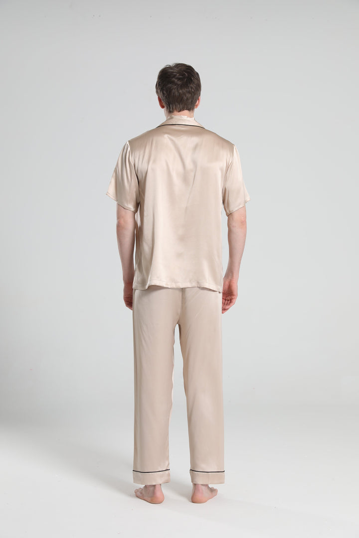 Short Sleeve Silk Pajamas For Men, Champagne