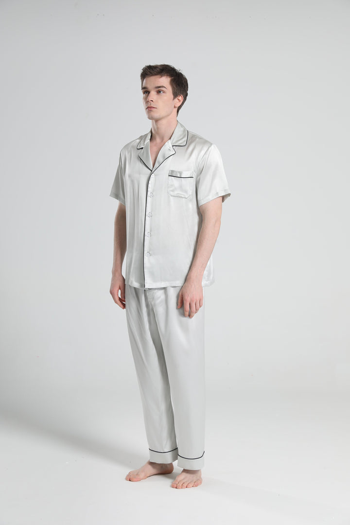 Short Sleeve Silk Pajamas For Men, Grey