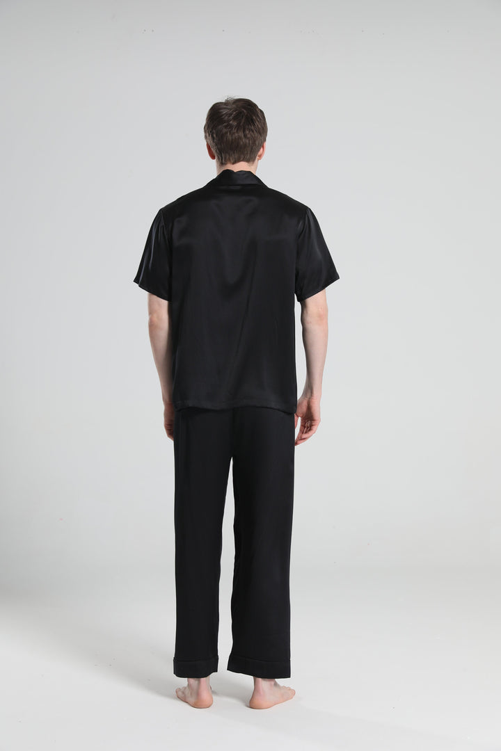 Short Sleeve Silk Pajamas For Men, Black