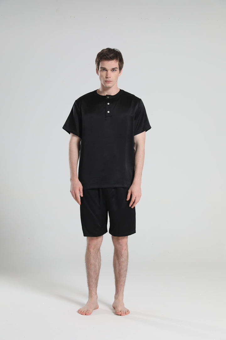Simple Crew Neck Short Pajamas Set for men, Black
