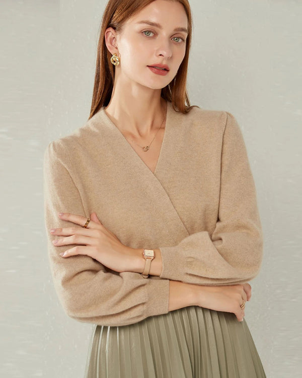 V-neck Lantern Sleeve Cashmere Sweater