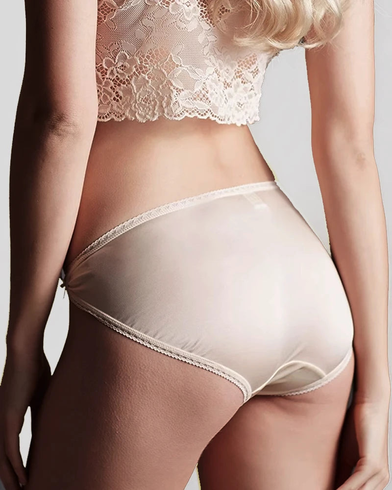 Women's Lace Silk Panties Underwear, Beige