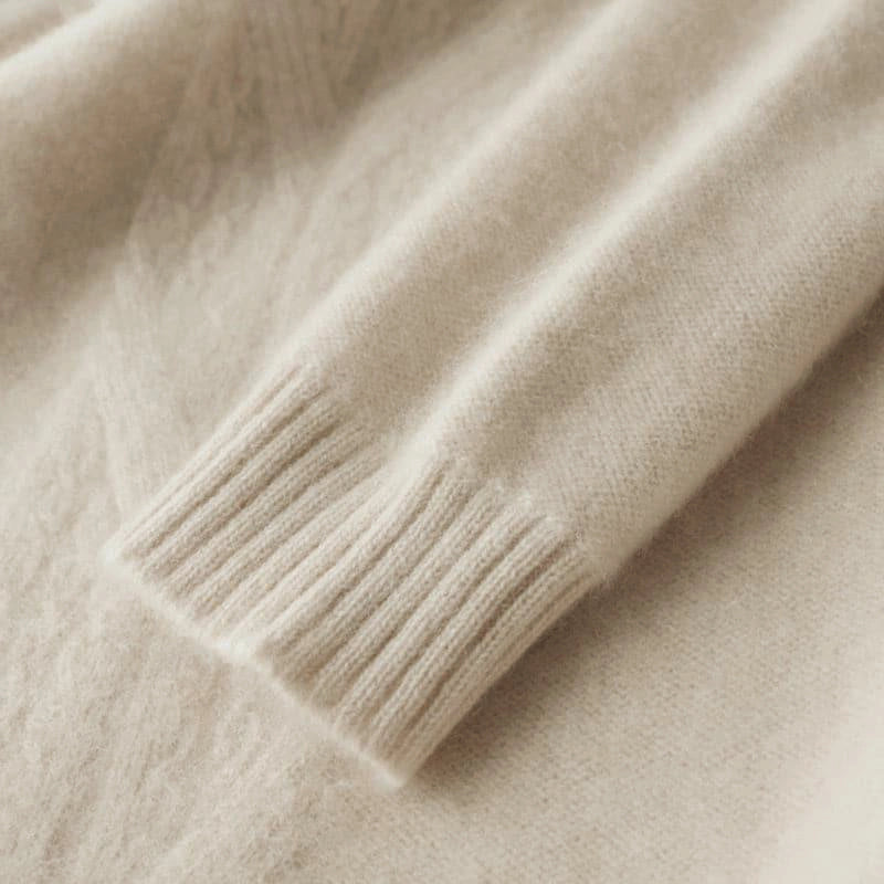 Mock Neck Knit Cashmere Sweater, Beige