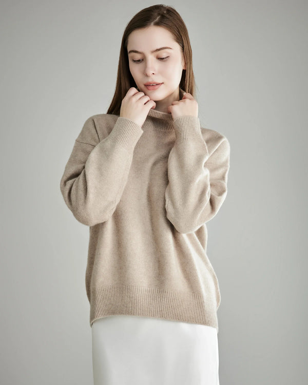 Women's Oversized Turtleneck Cashmere Sweater, Beige