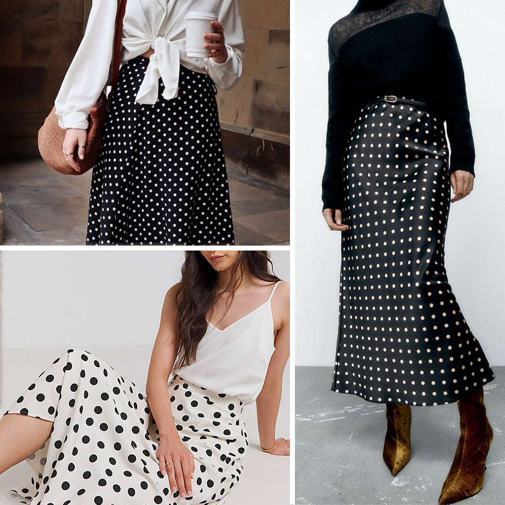 DaisySilk Silk Midi Skirt Polka Dot Skirt Elastic Waist